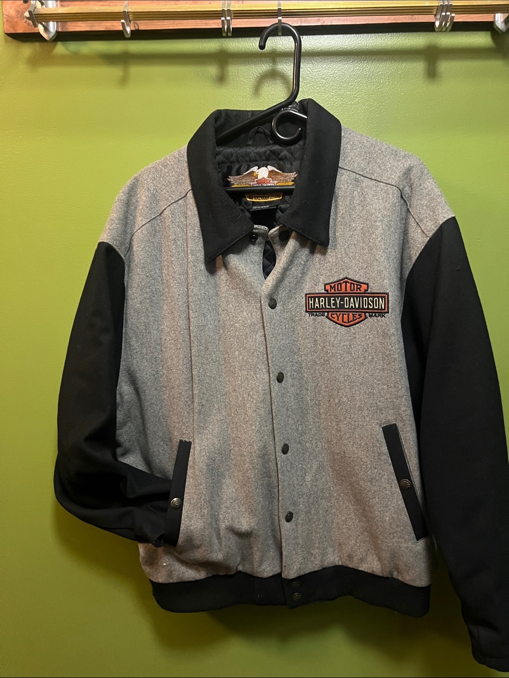 Harley-Davidson Two-Tone Gray and Black Wool Bomber Jacket